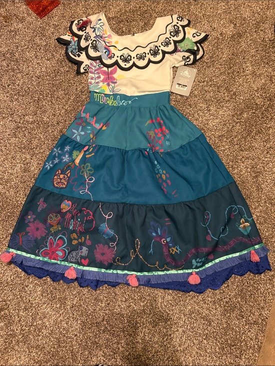 Disney Other - Encanto Mirabel Girls Teal Tiered Embroidered Dress with Ruffle Collar